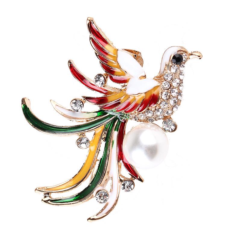 

Peacock Pearl Brooch Enamel Drop Oil Animal Phoenix Design Long-lasting Color Exquisite Hypoallergenic Corsage Accessory