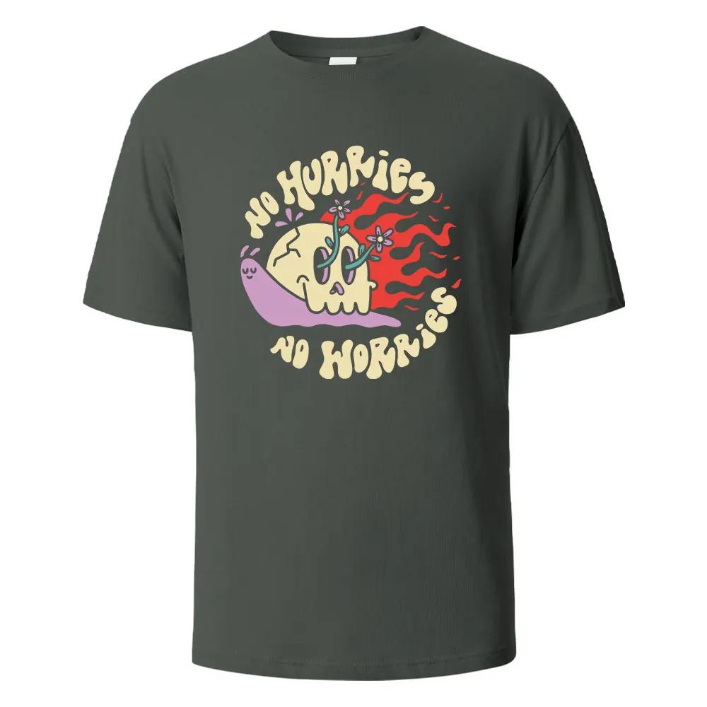 Printed T-shirts For Men No Hurries No Worriew 100% Cotton Summer Breathable Comfortable Tops Short-Sleeved O-neck Men Clothing