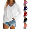 Women's Raglan Long Sleeve V-Neck T-Shirt Splicing Solid Color Casual Top Pullover V-Neck Pocket Bottoming Shirt