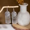 Peacock Tassel Earrings with Hollow Leaf Design in Retro Ethnic Style Imitation Silver for Women