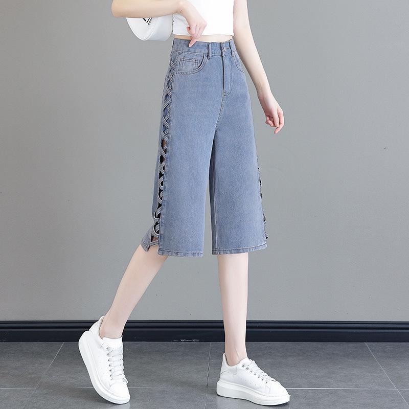 Women s Summer High-Waisted Cropped Harem Jeans - Butterfly Rhinestone, Stretchy, Slimming, Petite Ankle-Length 26 (80-95 lbs)