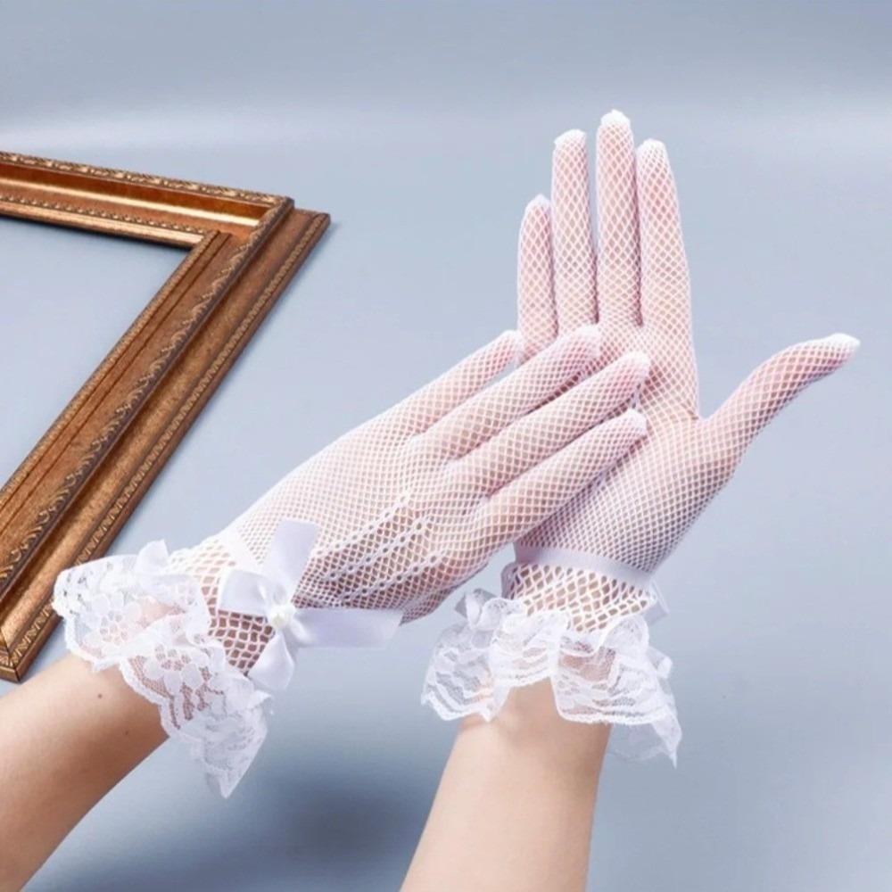 Bow Fishnet Mittens Five-finger Wedding Gloves Fashion Women Driving Gloves Summer