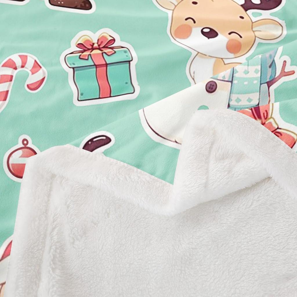 Santa Claus Fleece Blanket Penguin Warm Plush Sherpa Blanket Deer Gift Box Seal Holly Stars Fuzzy Plush Throw Candy Xmas Balls