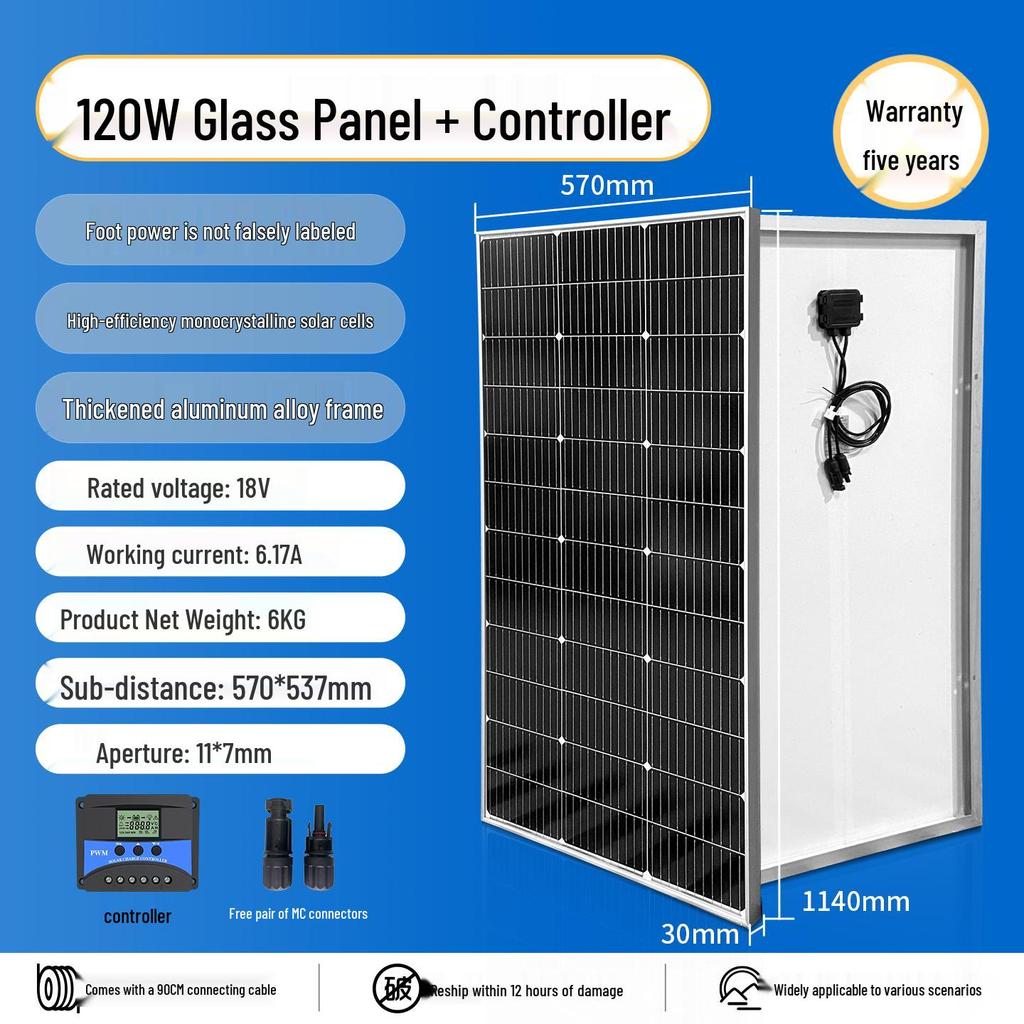 Monocrystalline Solar Panel Power System for Home & RV, 12V/24V with Lithium Battery Charging