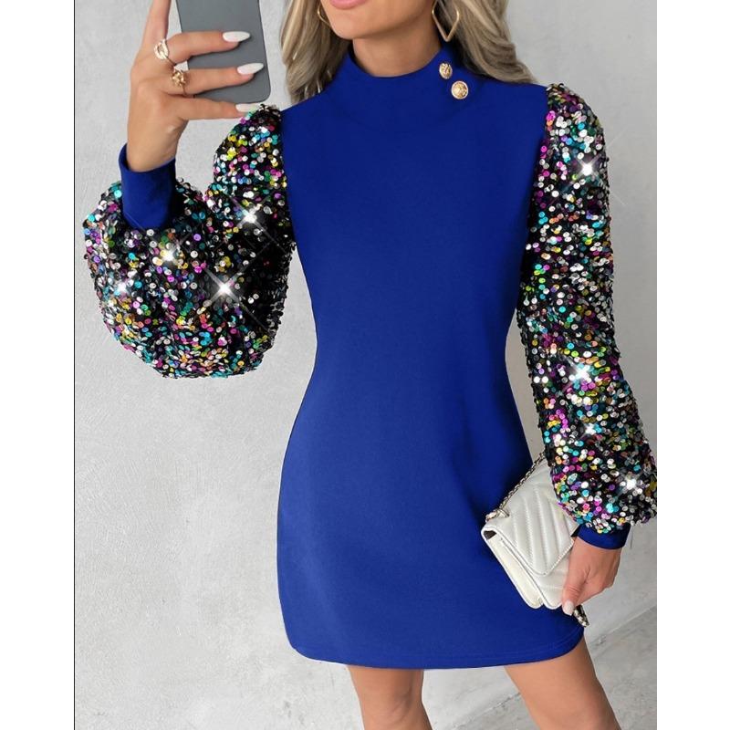 YYFS Women's Fashion Fall Winter Solid Color Print Long Sleeve O-Neck Casual Dresses