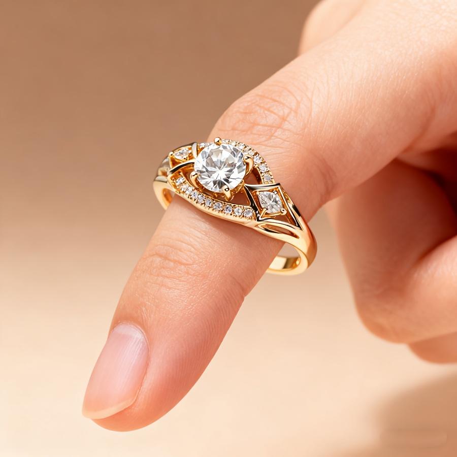 An Elegant and Luxurious Gold-plated Women's Copper Wedding Ring, Engagement Ring, and Wedding Ring Paired with White Synthetic Cubic Zirconia