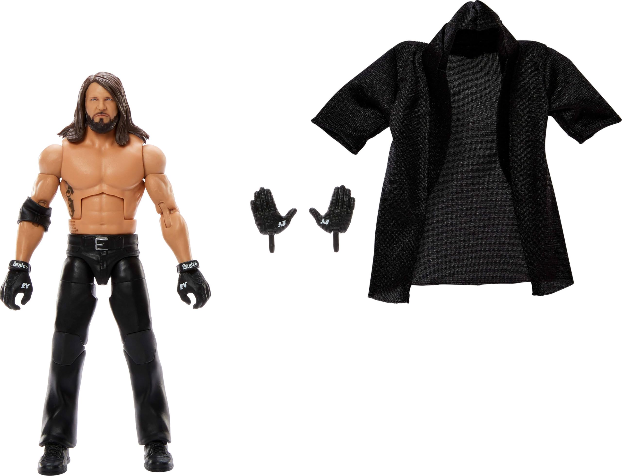 Mattel Фигурка WWE Elite с аксессуарами, Серия №116, 6-дюймовая коллекционная фигурка Эй Джей Стайлза с 25 точками артикуляции и сменными аксессуарами