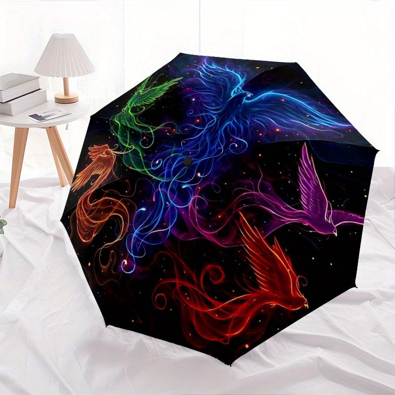 1pc Multicolored Phoenix Fully Automatic Folding Portable Umbrella, 8 Iron Frames, Three-Fold Design, Suitable for All Seasons, Suitable for Outd