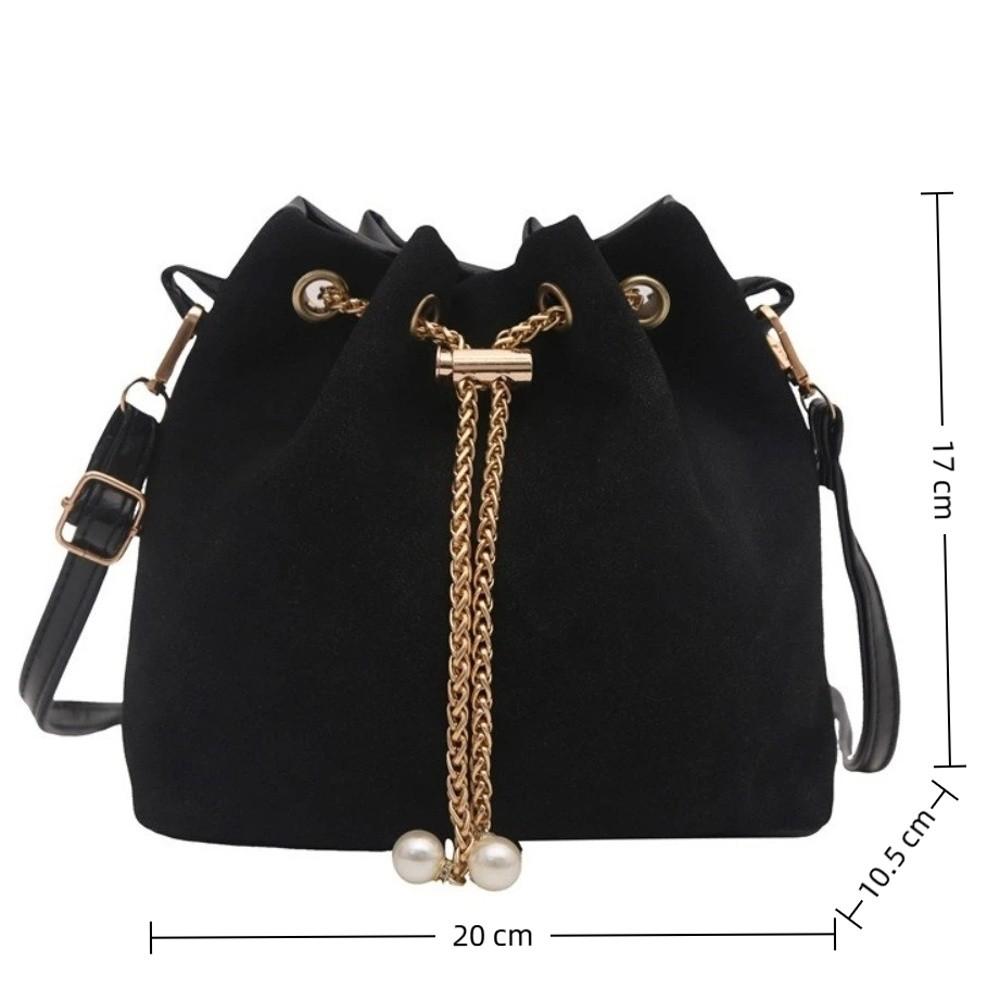 Portable Large Capacity Crossbody Bags Solid Color Faux Suede Shoulder Bag Adjustable Strap Drawstring Women's Handbags Women