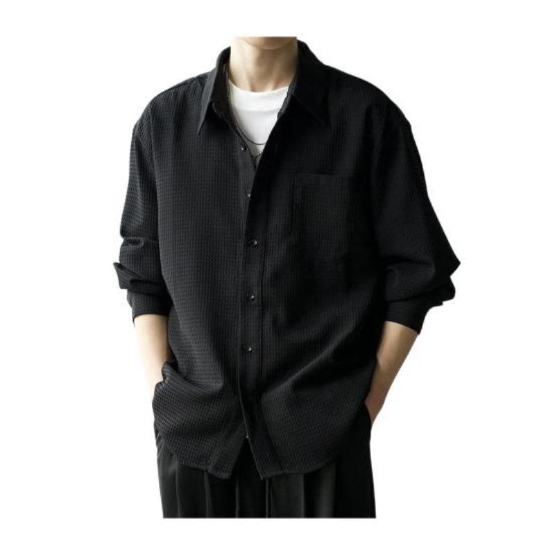 Camicia a Bottoni Waffle da Uomo Yousheng Manica Lunga Casual Vestibilità Larga con Taschino sul Petto Camicia Elegante da Uomo Autunnale