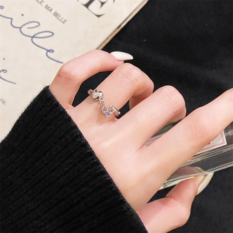 Exquisite Ice Blue Full Diamond Sea Blue Zir*****Pen Ring Light Luxury High Sense Love Niche Design Ring Woman Adjustable opening