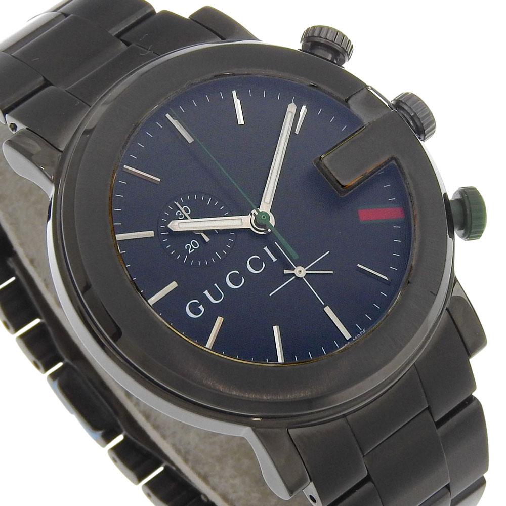 GUCCI G Chrono Watches 101M black blackDial Stainless Steel Quartz Chronograph mens Used