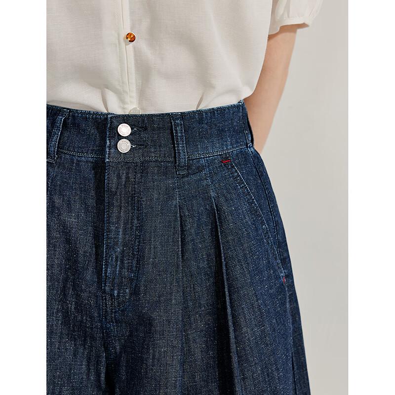 Inman Women's Retro High-Waist Hemp Blend Wide-Leg Denim Shorts