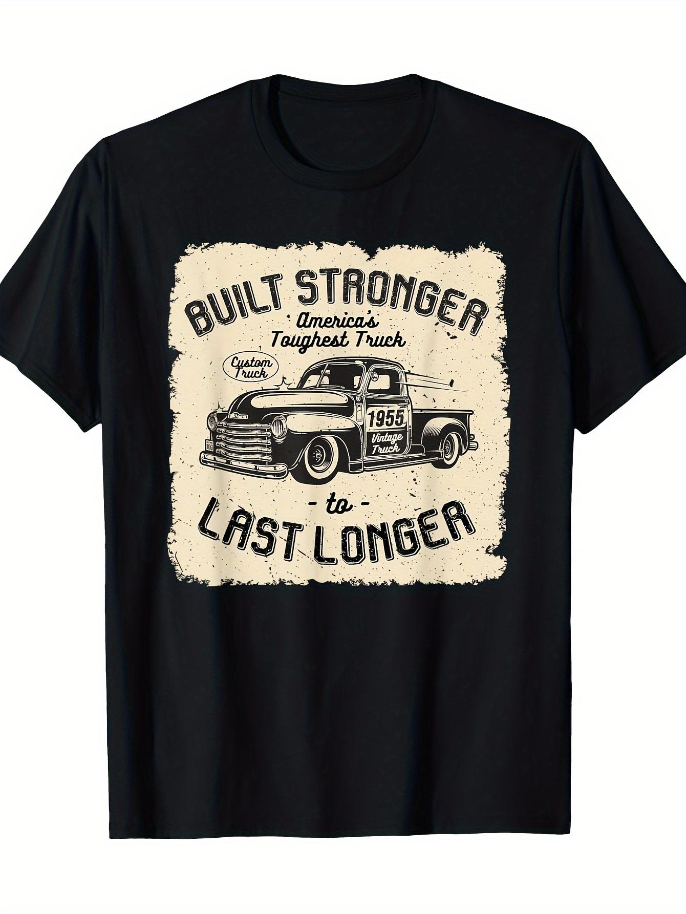

Mens Vintage 1955 Truck Graphic TShirt Built Stronger Last Longer Retro Design Black Cotton Casual Tee with Classic Car Print 3XL