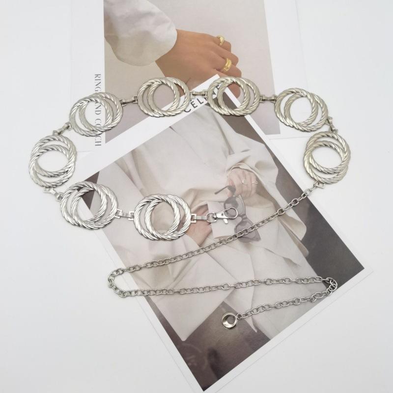 

2024 Женская Модная Модная Металлическая Цепочка На Талию С Двойным Кругом Золотого И Серебряного Цвета серебряный