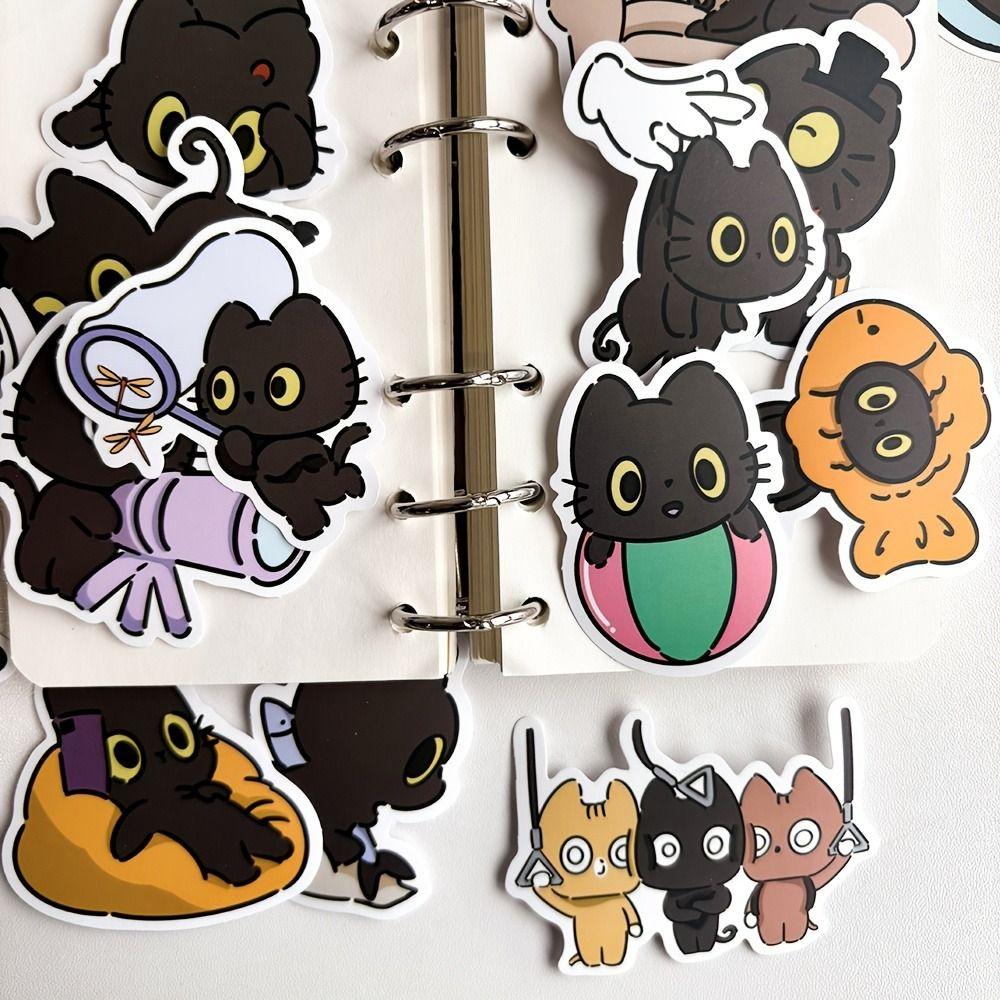 50 Pièces Autocollants Kawaii Chat Noir Auto-adhésifs Décalcomanies Graffiti Imperméables Fournitures Scolaires