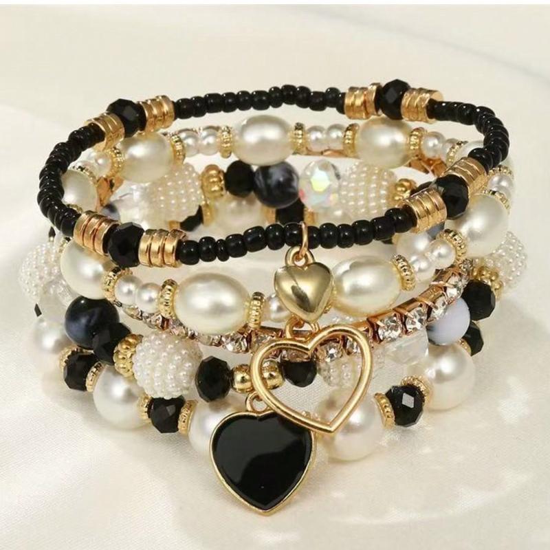 

5 шт. браслетов из жемчуга и кристаллов, модный многослойный набор браслетов на запястье для женщин