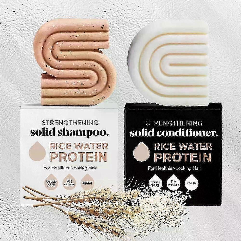 2-Pack Rice Protein Shampoo Bar & Conditioner Bar Set for Hair Growth, Strengthening Hair, Natural Plant-Based Formula for All Hair Types