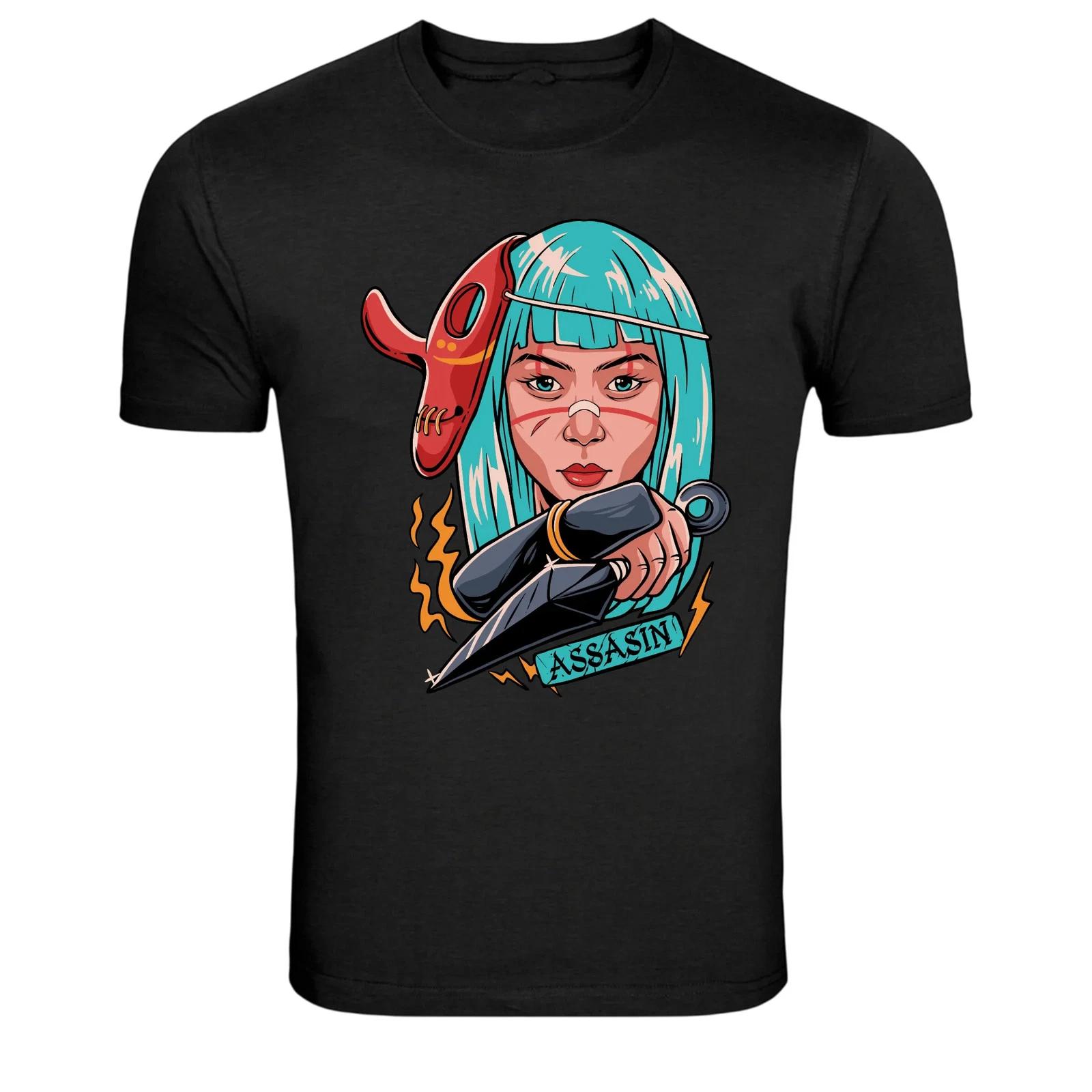 

Anime Assassin Girl With Dagger Mask Graphic T-Shirt 3XL