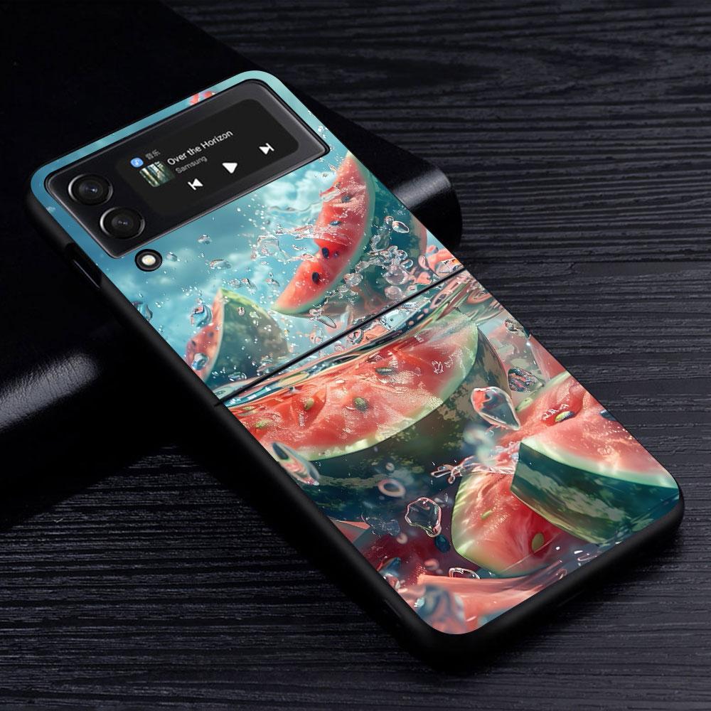 Orange Fruit Watermelon Case for Samsung Galaxy Z Flip4 Flip3 5G PC Hard Cell Phone Shell Z Flip 4 3 Black Zflip4 Zflip3 Cover