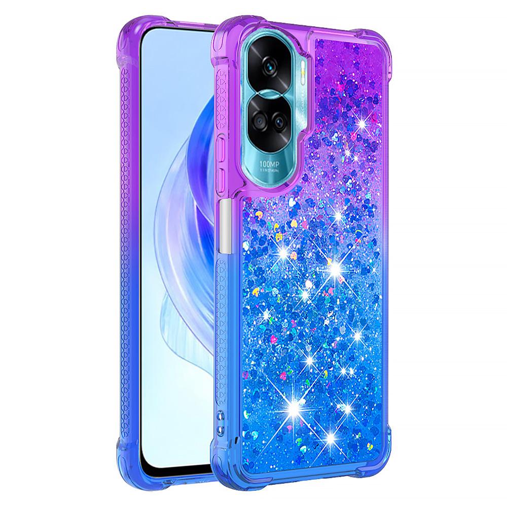 

For Honor 90 Lite 5G TPU Case Gradient Quicksand Phone Back Cover Purple+Sky Blue