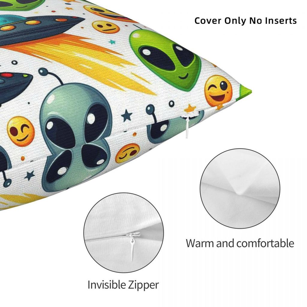 Green Alien And Ufo Pattern Square Pillowcase Cushion Cover Decorative Pillow Case Throw Pillow Cover For Home Sofa Living Room