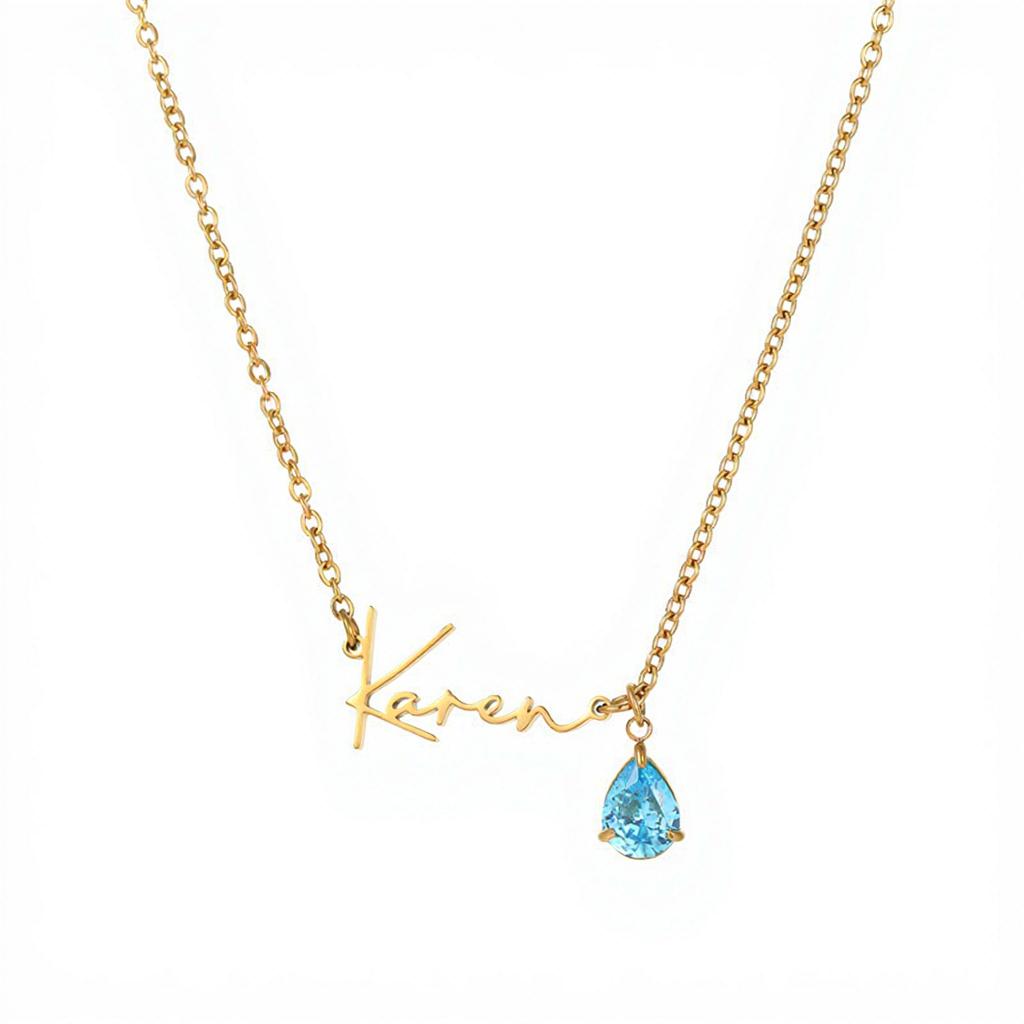 QIUHAN Trendy Stainless Steel 18K Gold Plated Birthstone Birthday Gift Jewelry Custom Name Necklace золотой