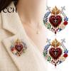 Spilla Religiosa Vintage 1/2 Pezzi Cuore Sacro Radioso Floreale Spilla con Pietra Sintetica, Spilla Cristiana per Donne, Spilla Stile Fede Spirituale, Cappotto Abito