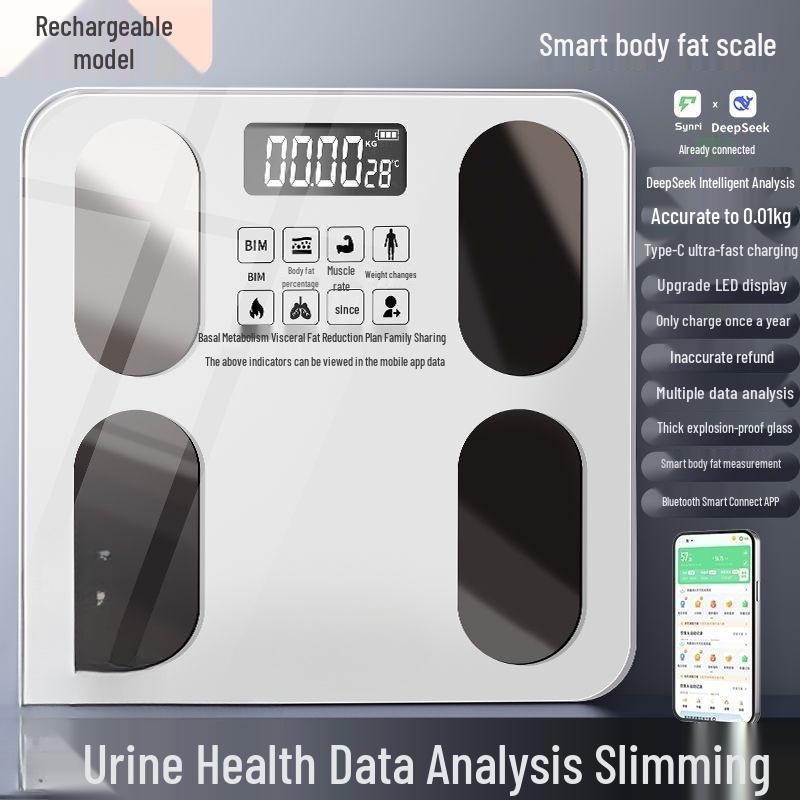 Smart Rechargeable Body Fat Scale: Precision Electronic Weight Scale Ideal for Home or Dorm 