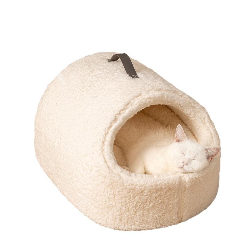 Lamb Wool Slippers Cat Nest To Keep Warm In Winter, Closed Security, Removable and Washable, Large Cat Sleeping Litter Cat Bed