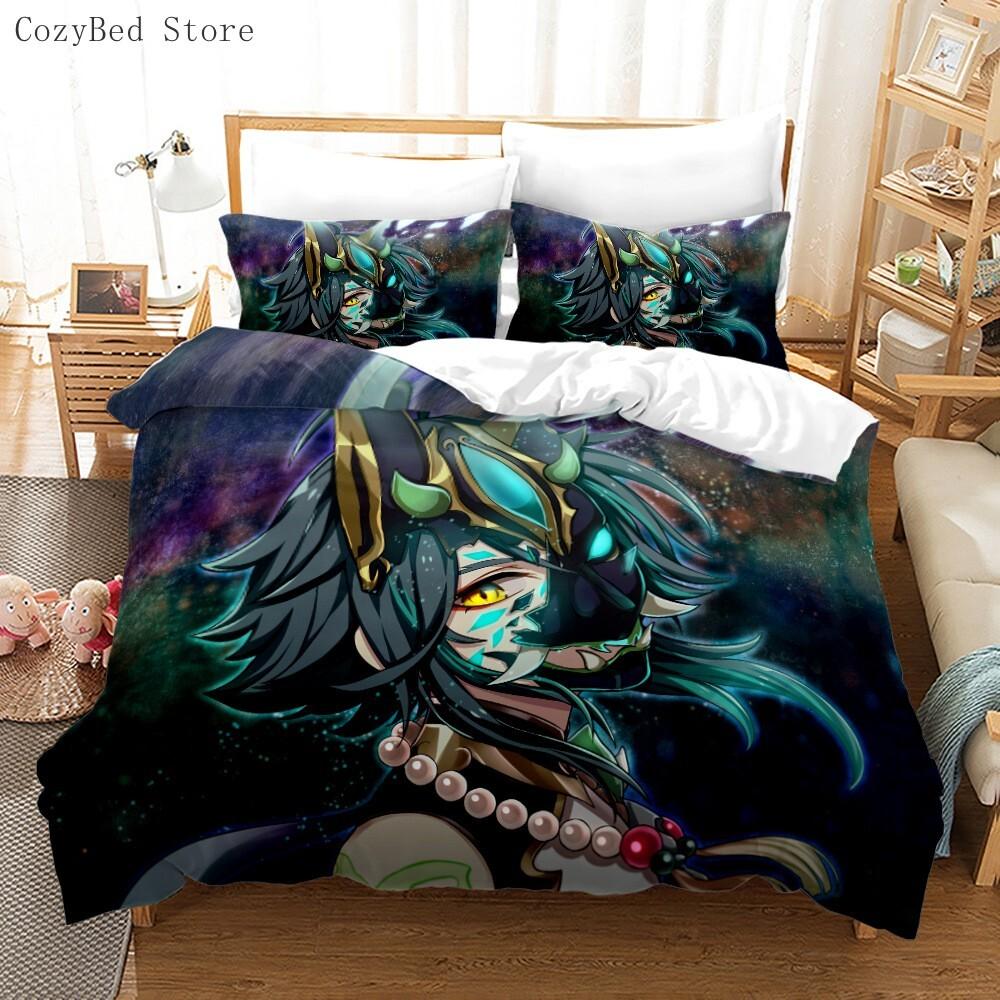 Genshin Impact Bedding Set Cartoon Anime Duvet Cover Single Double Size Kids Boys Luxury 3D Bed Linen Decor Home