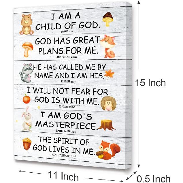 LISTNGBO Bible Verses Canvas for Kids, I Am Child Of God Scripture Wall Art, Christian Religious Wall Decor, Ready to Hang for