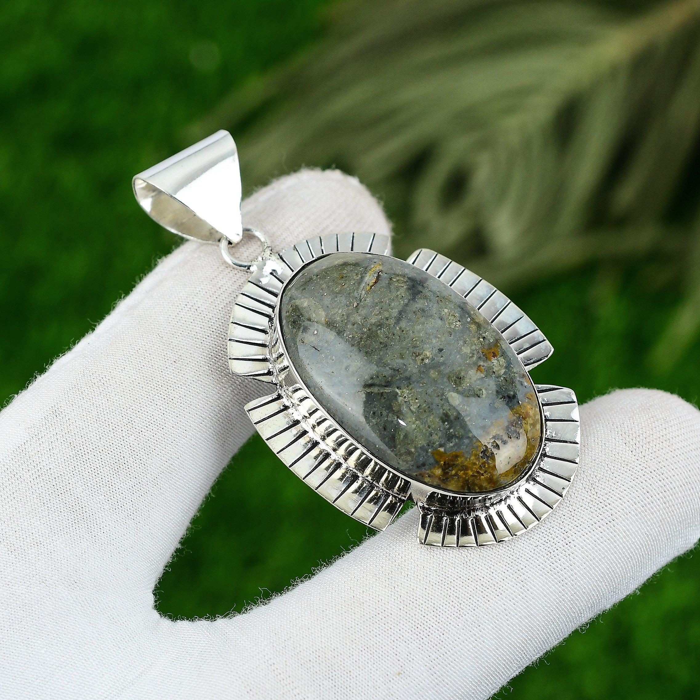 

Sterling Silver Oval Polychrome Jasper Gemstone Bezel Mother Birthday Pendant