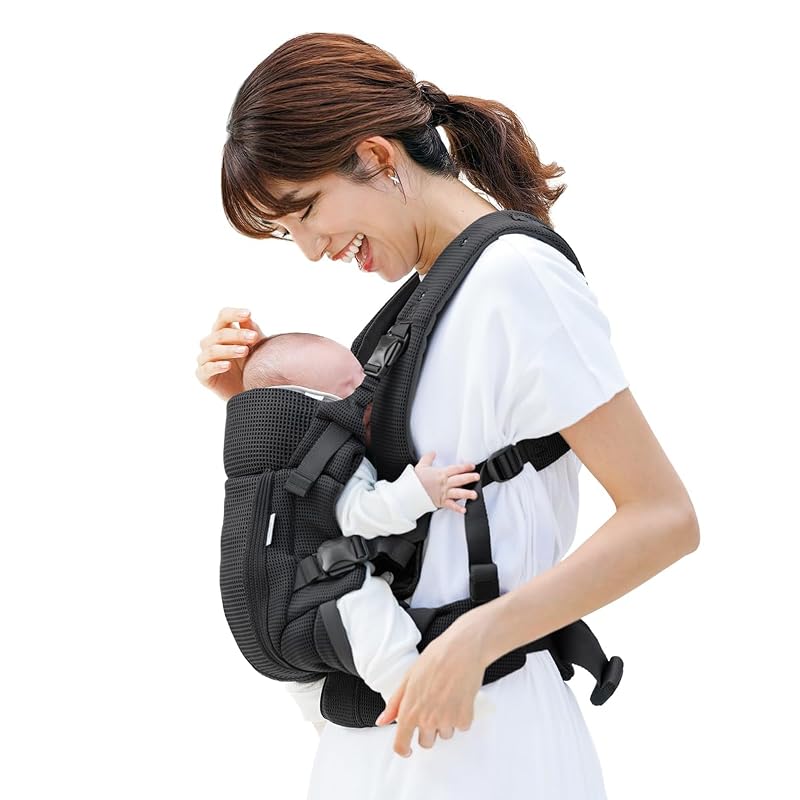 Aprica Lacris AB Baby Carrier, suitable for newborns from 14 days to 36 months, with a mesh pocket for ice packs, 4-way design (Black) 2211622