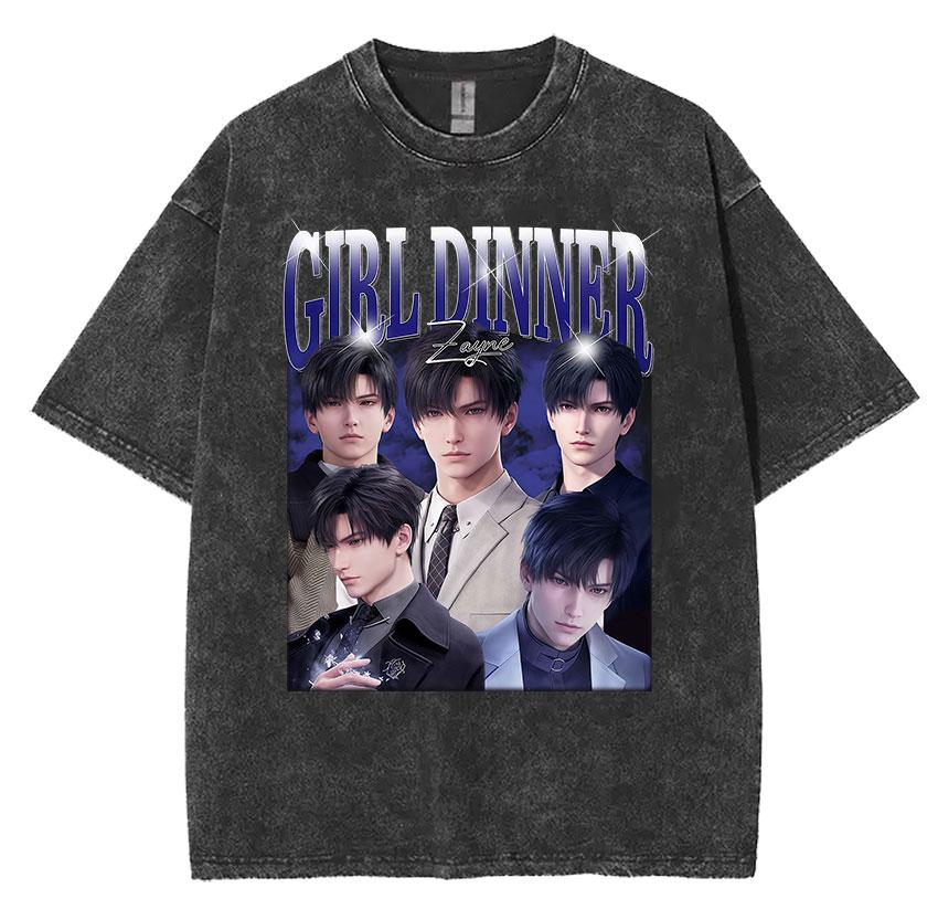 Funny Girl Dinner Caleb Graphic Tee Shirt Love and Deepspace Novelty Cotton T Shirts Fashion High Quality Vintage Washed T-Shirt