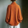 Women's Color Neck Long Sleeve Knit Vintage Casual Sweatshirt