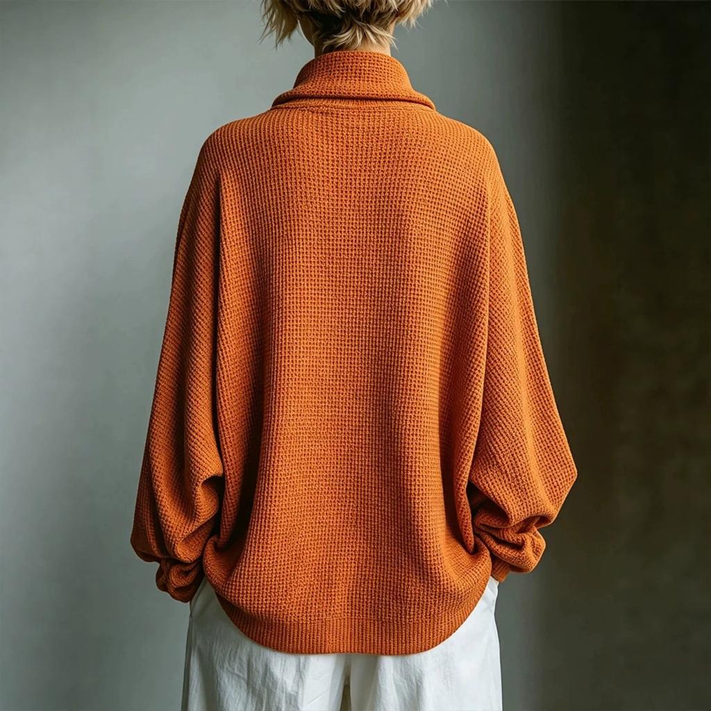 Women's Color Neck Long Sleeve Knit Vintage Casual Sweatshirt