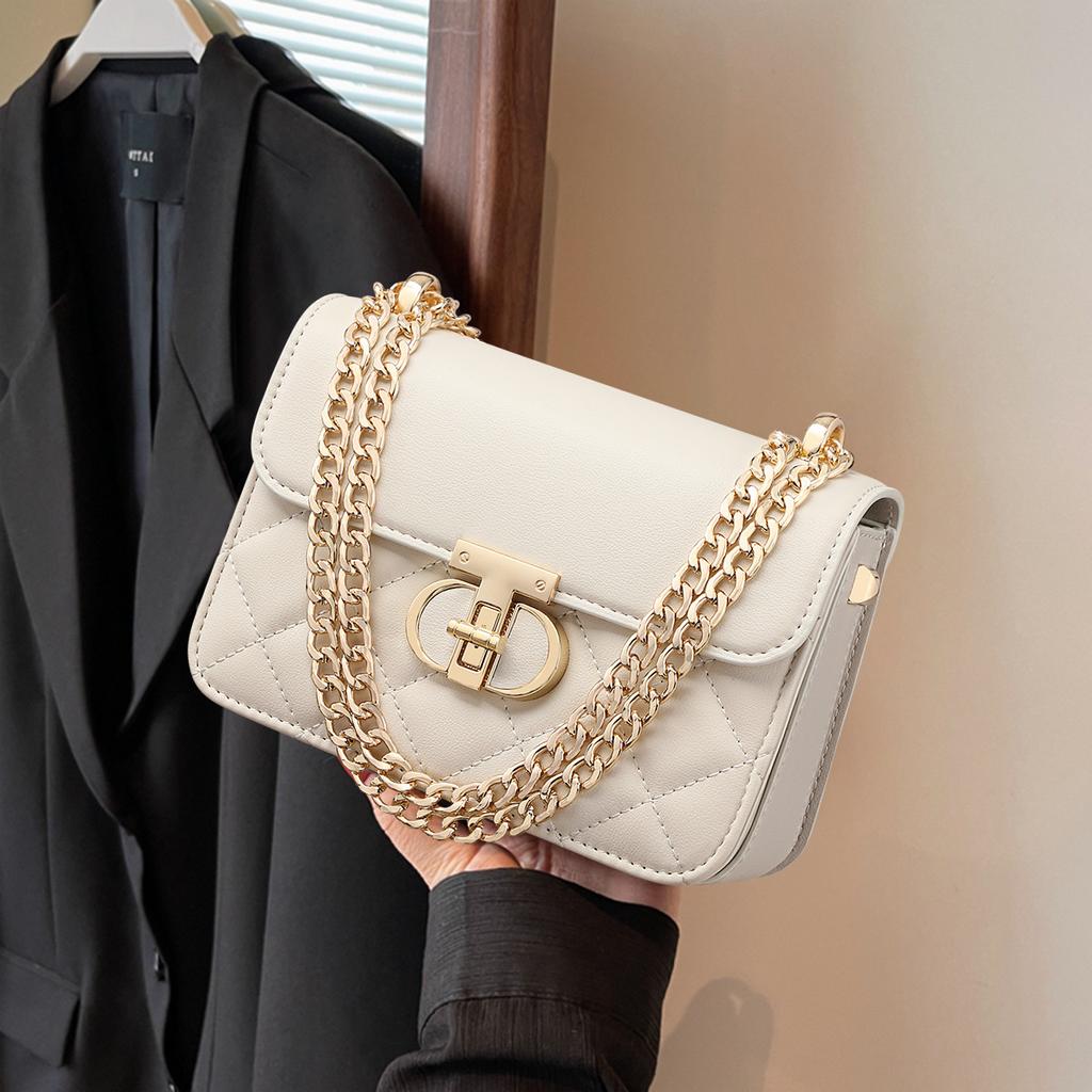 New Autumn and Winter Chain Bag Crossbody Bag Genuine Leather Women's Bag Diamond Lattice Bag Small Square Bag