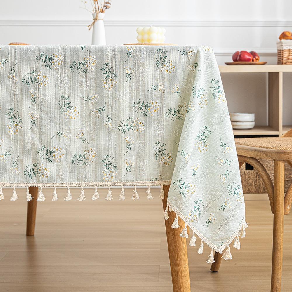 Bohemian Cotton Table Cover Non Slip White Decorative Cloth for Student Dorm Tea Table Dustproof