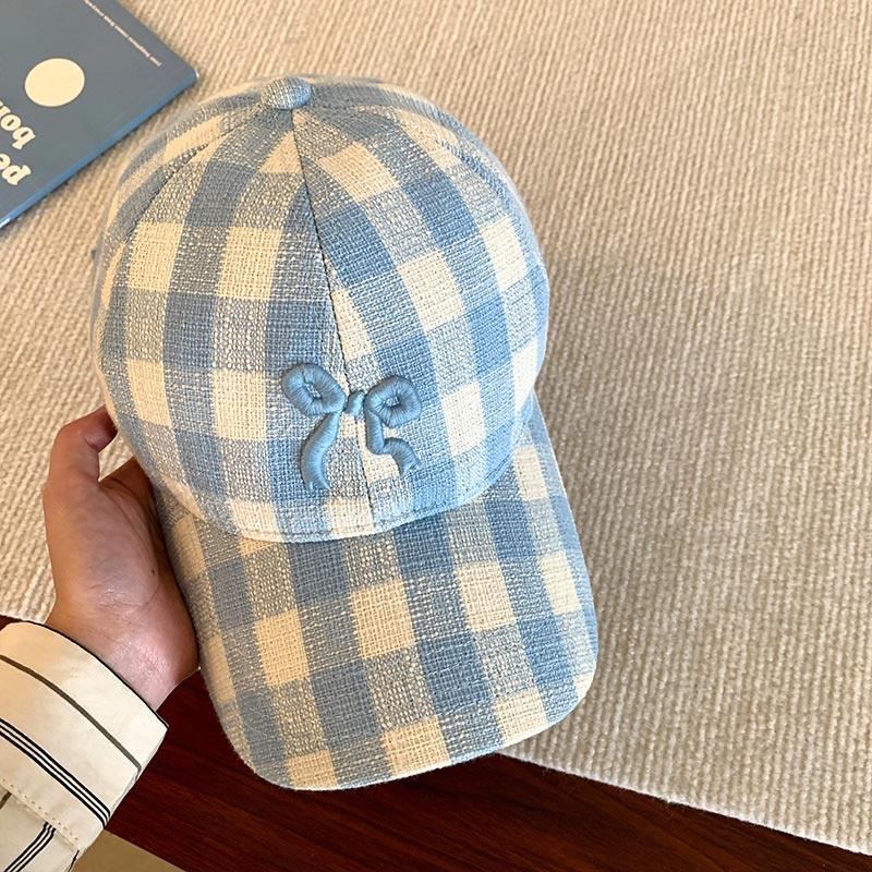 

Korean Bowknot Plaid Baseball Cap For Women Sweet Korean Kpop Girl Snapback Peaked Hat Casual Outdoor Adjustable Sunscreen Hats синій