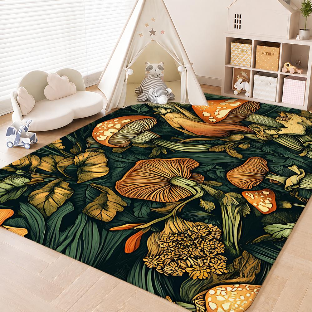 Retro Moth Mushroom Floor Mat Floor Mat Soft Flannel Non-Slip Door Rug for Living Room