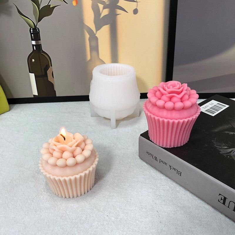 3D Muffin Cup Flower Candle Silicone Mold DIY Rose Paper Cup Cake Baking Mold Handmade Chocolate Ice Cube Soap Making Supplies