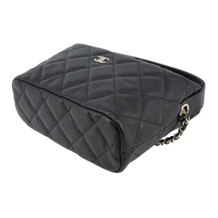 Chanel 25c Classic Chain Metal Logo Leather Woven Chain Hobo Bag Single Shoulder Crossbody Grainy Cowhide Material Gold Hardware Handbag Women'S Black