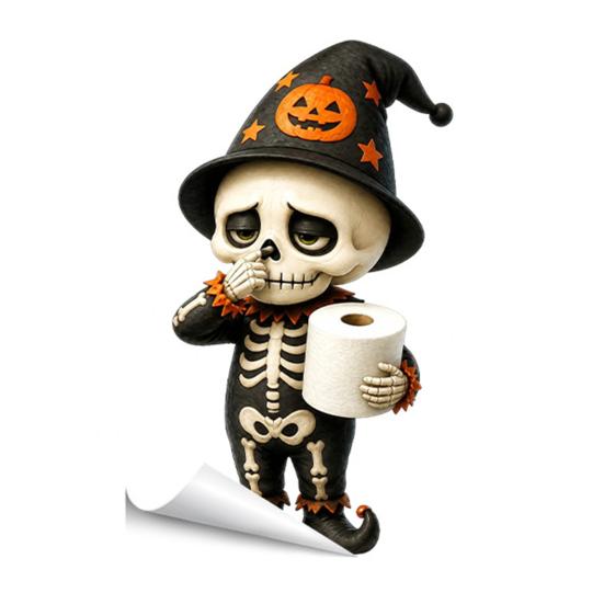 Waterproof PVC Toilet Art Halloween Skeleton Sticker, Funny Pooping Lid Decal, Dark Humor Decal Adhesive Bathroom Sticker for Tank, Holiday Home Decor