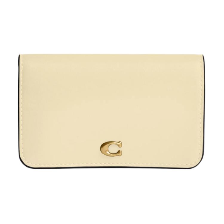 Coach Essential 13 Brand Logo Metal Accessories Leather Card Holder Mini Women accessories Brass Moonlight CR990-B4LGZ Brass & Moonlight