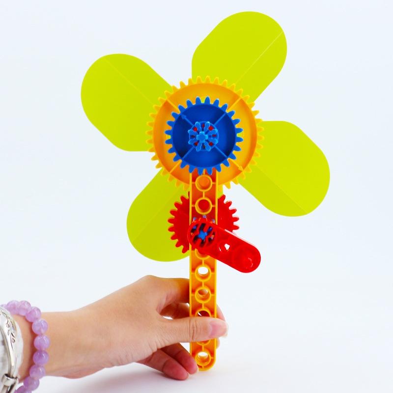 Duplo Size Ventilatore a manovella Grandi blocchi di particelle Puzzle assemblato Mulino a vento Giocattoli creativi per bambini