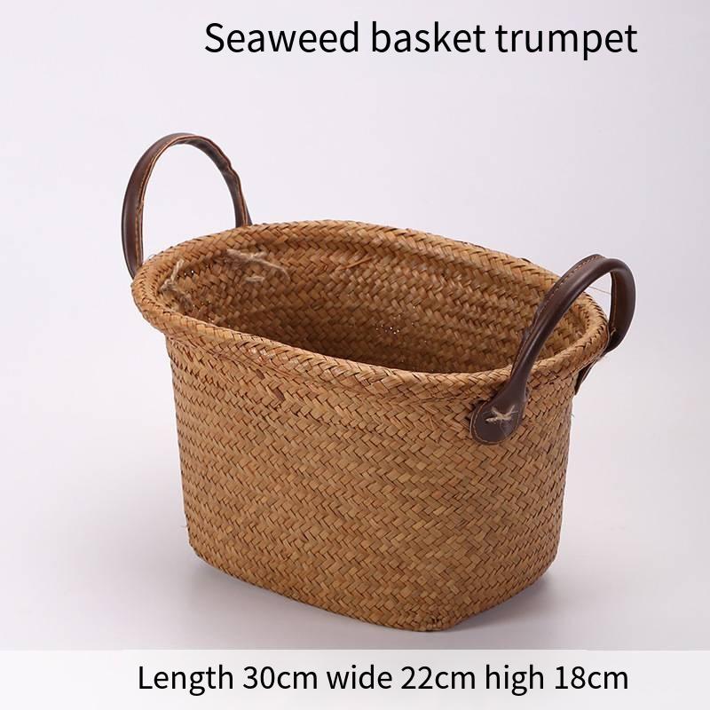 

Скандинавская плетеная вручную корзина для хранения из морской травы, органайзер для стола, для закусок, для белья, плетеная из бамбука, креативный домашний декор, многоцелевая корзина A-30X22X18CM