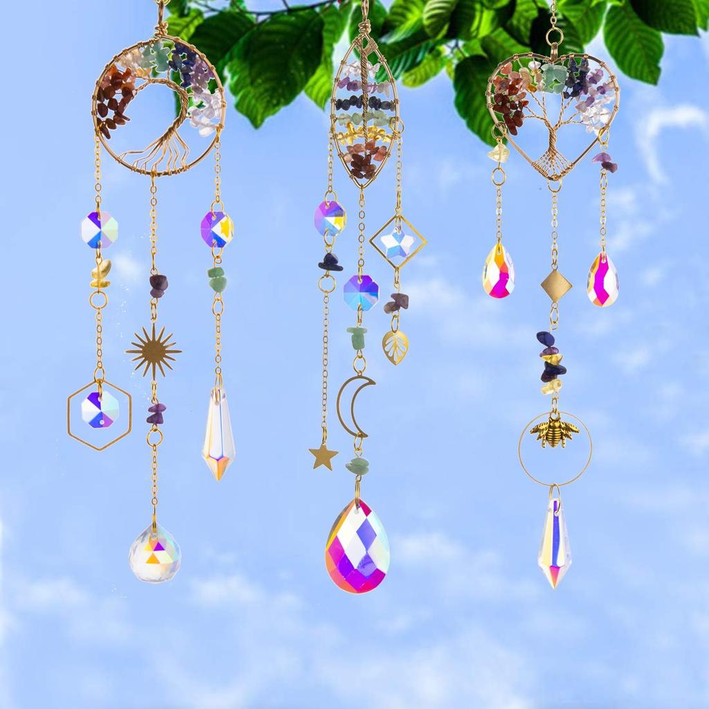 Natural Stone Colorful K9 Crystal Sun Catcher Hanging Pendant Outdoor Garden Home Hanging Decoration Xmas Ornament Gift 2025