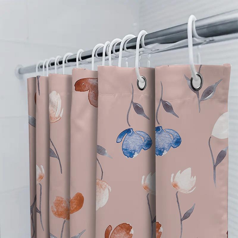 Delightful Pink Watercolor Floral Shower Curtain Modern Bathroom Decor for Home Decoration