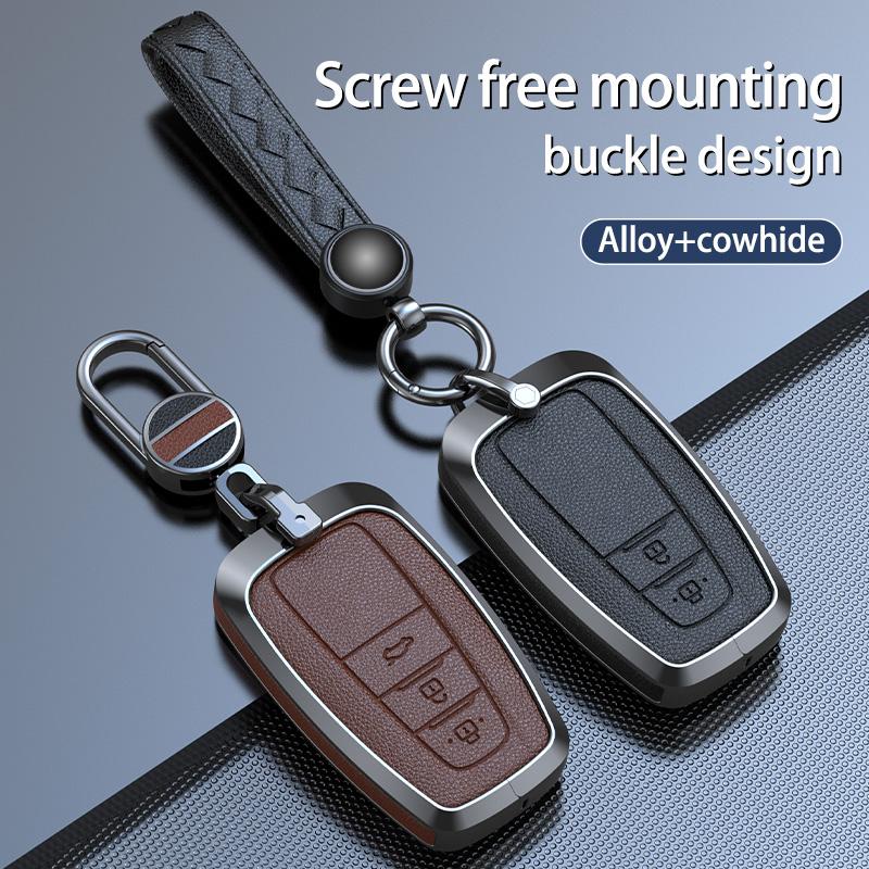 Zinc Alloy Cowhide Car Remote Key Case Fob for Toyota Prius Camry Corolla CHR C-HR RAV4 Land Cruiser Prado Keychain Accessories